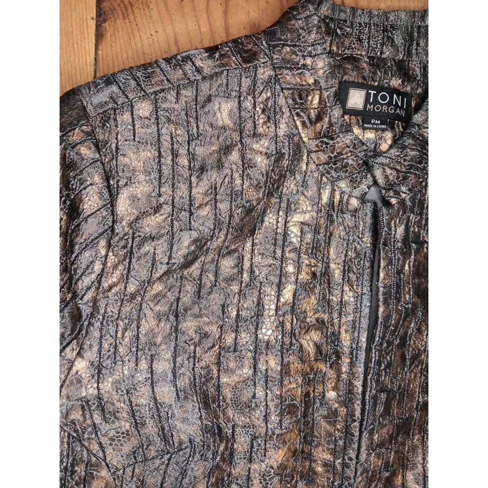 Toni Morgan Jacket Womens Petite PM Brown Metallic Gold Snake Print Blazer - Picture 2 of 7